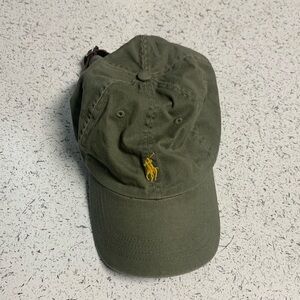 Polo Ralph Lauren dad hat one size fits all. Olive color w/ yellow logo.